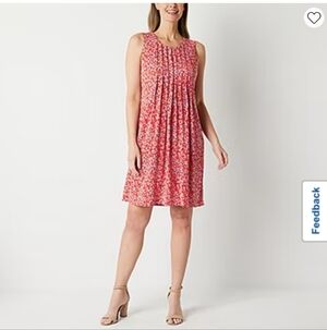 Perceptions New York Floral Sleeveless Red Dress In Large